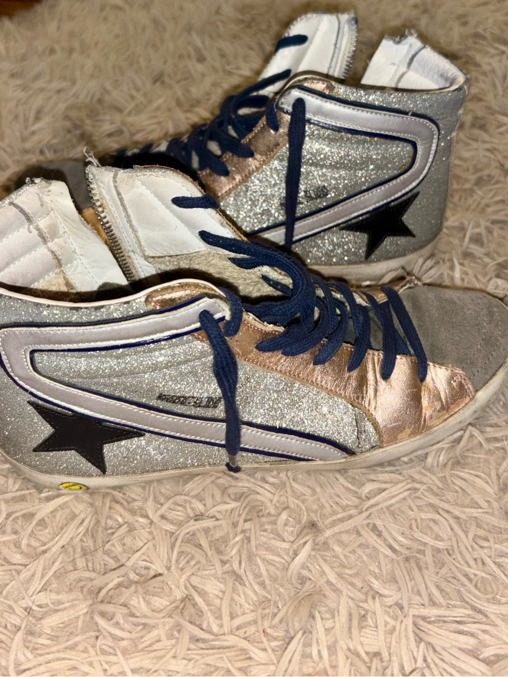 Golden Goose Slide - Francy High-Top Glitter Star Sneakers - Silver & Rose Gold